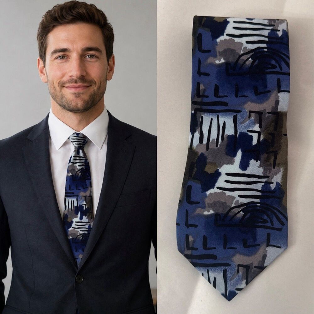 Vintage 1996 J. Garcia Silk Tie Collection 14 New York NY Abstract Blue Tie